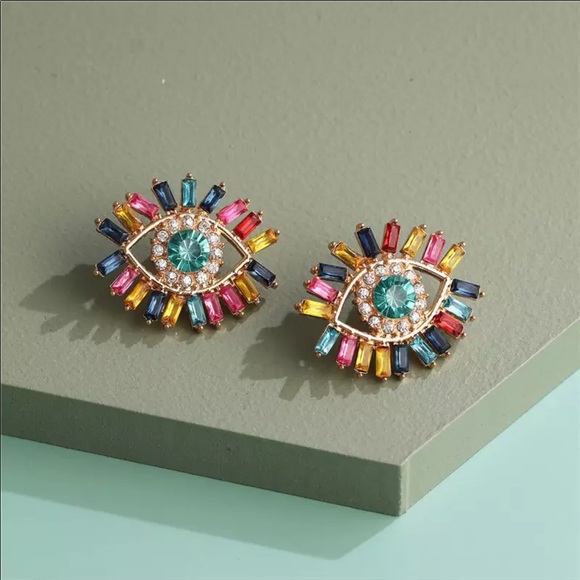 NEW Colorful Evil Eye Stud Earrings - Picture 3 of 4